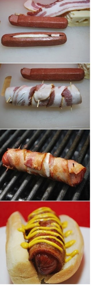 Cheese Stuffed Bacon Wrapped Hot Dog